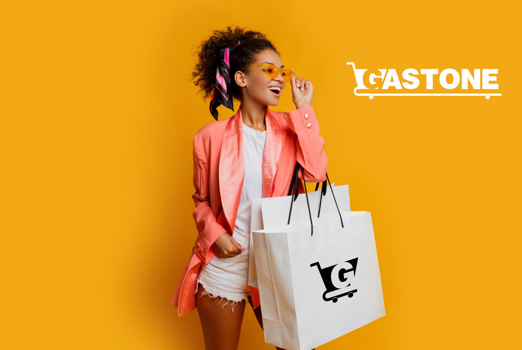 Woman with shopping bags with gastone logo